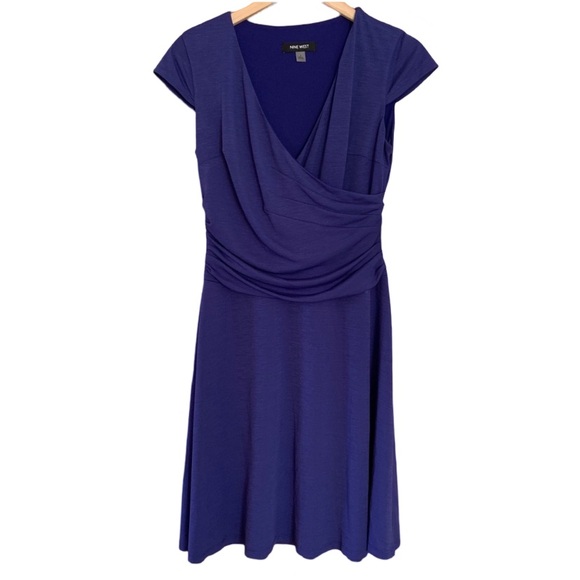 Nine West Dresses & Skirts - Wrap Dress Fit Flare Bright Blue Size 4 Small Knee Length Short Sleeve V Neck